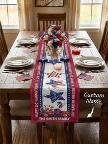 1pc Customizable Linen-Like Table Runner, Spring Floral & Rabbit Print, Warm Wooden Tone Background, Suitable For Indoor Kitchen, Dining Table Decor, Party, Family Gathering, Easter Holiday - Multicolor - View 5