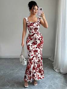 Un vestido largo sin mangas para unas elegantes vacaciones de verano para damas - Burdeos - Ver 7