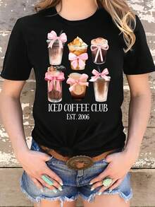 Camiseta Ice Coffee Club con estampado rosa y lazo - Negro - Ver 6