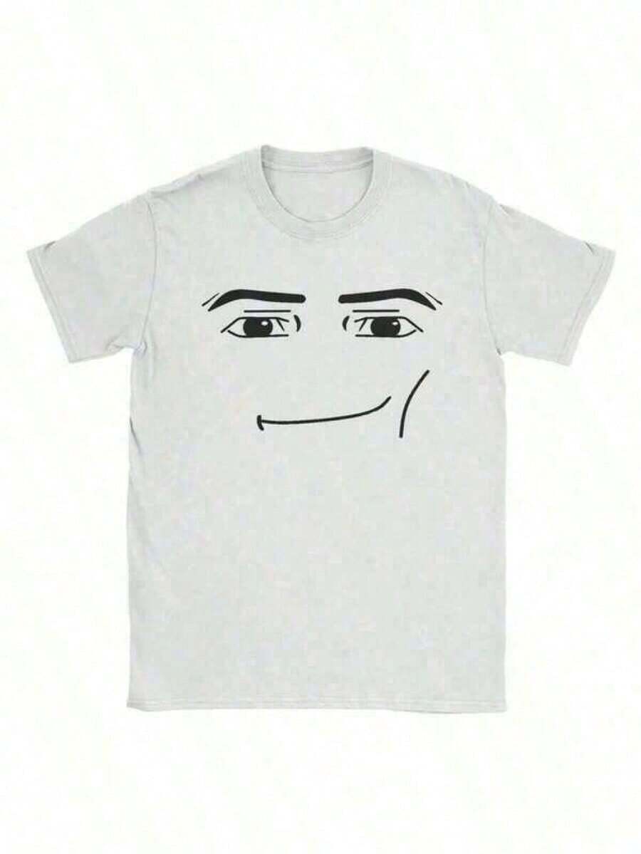 Anime Robot Face Print T-Shirts, Funny T-Shirts, Graphic Tees, 180g, Loose Fit, Crew Neck, Short Sleeve, Lightweight, Women's Clothing, Harajuku T-Shirts, Summer Tops - 風格 - 查看 1
