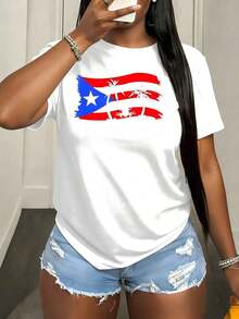 Women's Vintage Style T-Shirt With Puerto Rican Frog Print, Short Sleeve, Perfect For Outdoor Use, At Home Or For Sports Activities, Valentine's Day Outfit, Summer Vacation Clothes. - 白色 - 查看 6