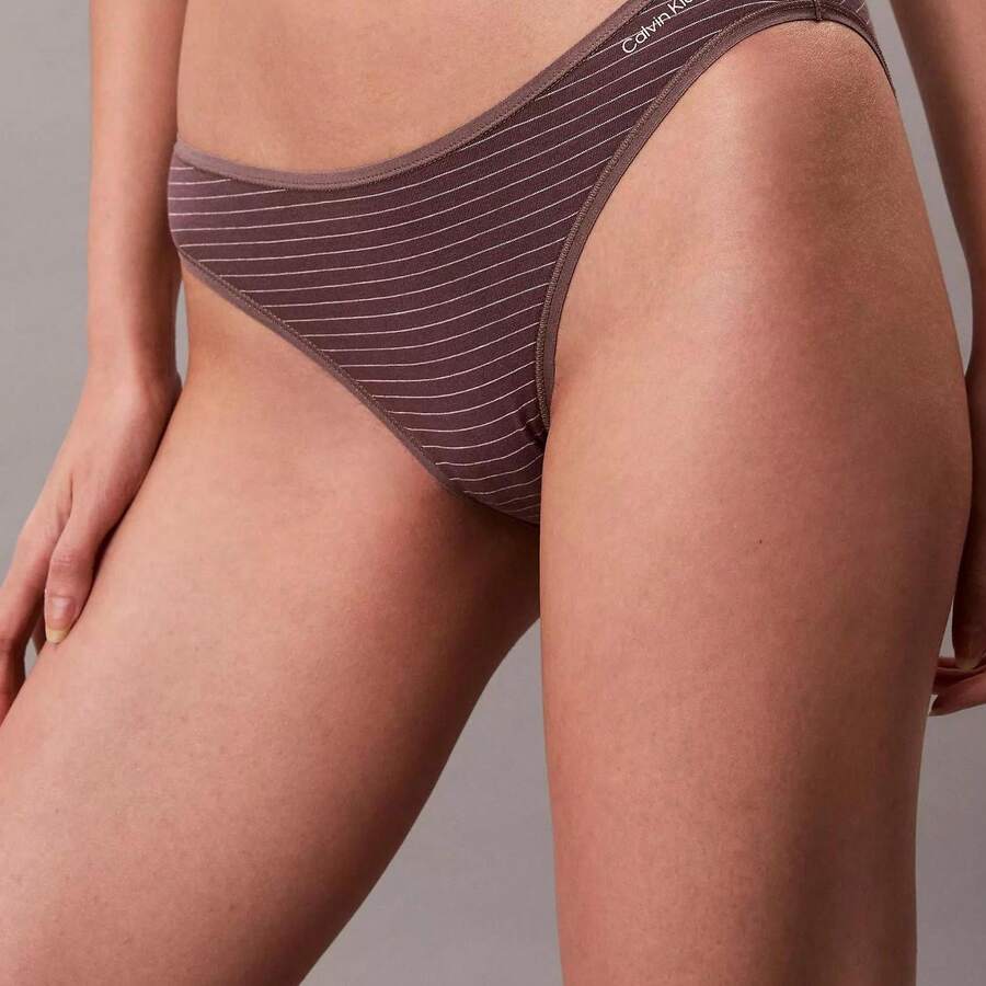 Calvin Klein Ideal Cotton Bikini QD5126 Underwear Women Panties - Erin Stripe Botanical Brown - 查看 1