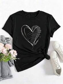 Short-Sleeved T-Shirt With A  -Style Print. This Basic Style (The Pants Are Just A Styling Suggestion) Features A Relaxed, Loose Fit That Doesn't Require You To Be Tall Or Slim. It's Simple, Elegant, And Timeless. The Fabric Is Lightweight And Breathable, Making It Cool And Comfortable To Wear In Summer. The Fashionable Custom Print Adds A Unique Touch. It's Suitable For Everyday Wear, Hanging Out With Friends, And Lounging At Home, And It's Also Affordable And Versatile. - 黑色 - 查看 1