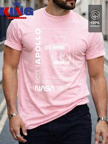 Men's T-Shirt Made Of 100% High-Quality Cotton, This T-Shirt Guarantees Exceptional Softness To The Touch, Round Neck With "NASA WHITE Apollo Mission Diagram" Print On The Front - 粉色 - 查看 1