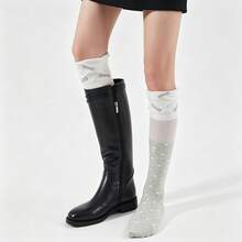 3 Pairs Polka Dot Patchwork Crew Socks, Skin-Friendly Breathable Fabric, Ruffle Trim, Letter Embroidery Design, Korean Style Contrast Color Crew Socks, Soft & Elastic, Slimming & Leg Lengthening, Versatile For Work, School, Daily Wear - Multicolor - View 2