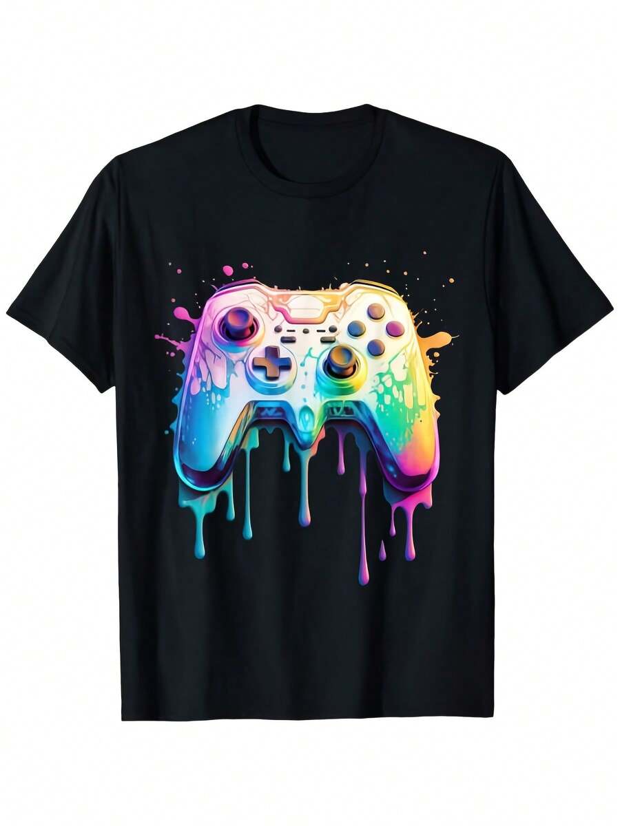 Camiseta Retro de Videojuegos para Hombre - Camiseta de Gamer Suave y Transpirable con Gráficos de Juegos Coloridos, Camiseta Casual de Manga Corta Adecuada para Verano y Todas las Temporadas, Lavable a Máquina, Cómoda para Uso Diario y Actividades al Aire Libre (Nombre del Producto en Inglés y Chino) - Negro - Ver 1