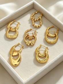 Bông tai thép không gỉ mạ vàng chống dầu áp lực, bông tai tròn thanh lịch và tinh tế cho nữ, thiết kế vân độc đáo, họa tiết hình học không đều không dễ phai màu - Bông tai thép không gỉ mạ vàng 18K, nhẹ và ít gây dị ứng - Bộ thủy lực - Xem 6