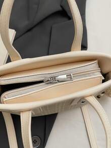 Faux Leather Solid Color Mini Bucket Bag, Versatile Casual Handbag & Shoulder Bag - Beige - View 6