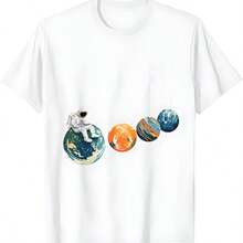 Camiseta divertida con sistema solar de astronautas y planetas - Blanco - Ver 1