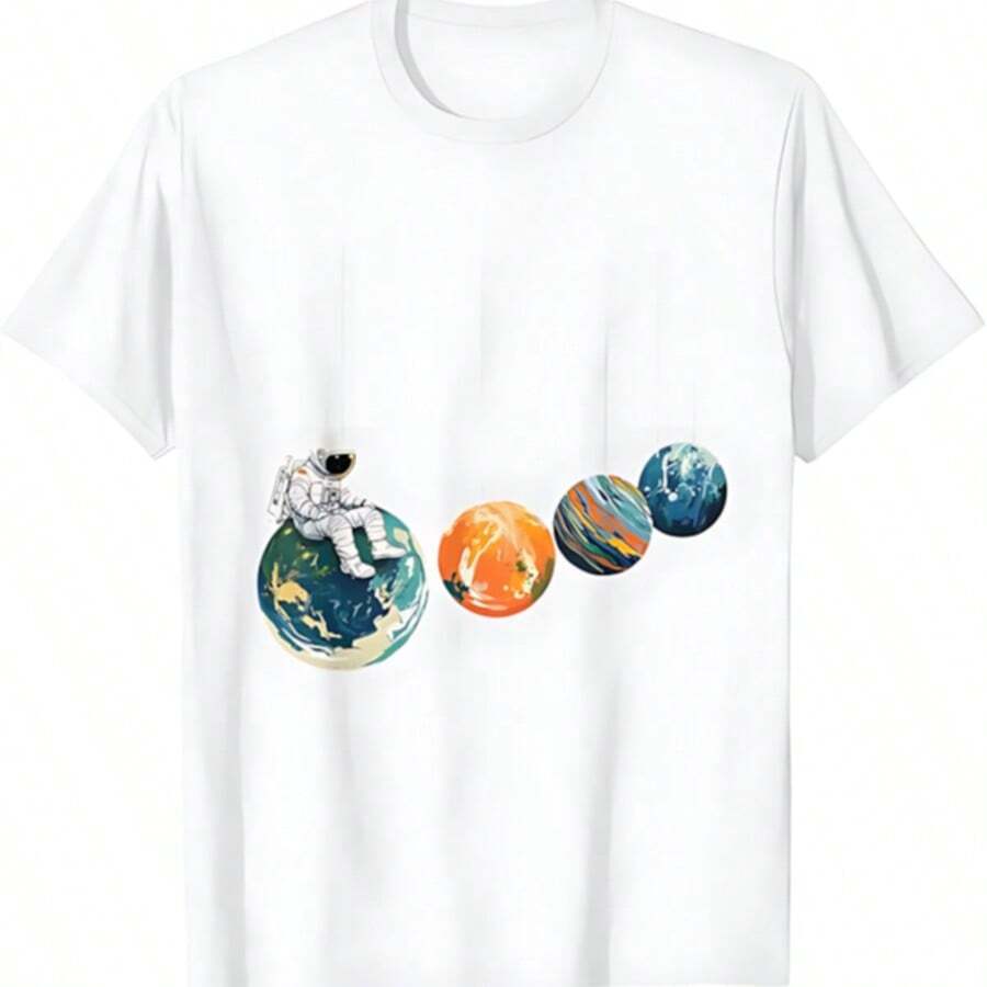 Camiseta divertida con sistema solar de astronautas y planetas - Blanco - Ver 1