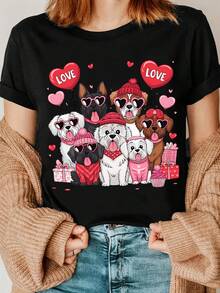 1 camiseta con estampado de perro para el Día de San Valentín, camiseta con la frase "El perro es mi amante", camiseta para amantes de los perros, regalo para amantes de los perros, 180g 100% algodón. - Negro - Ver 12