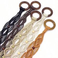 Fashionable Multi-Color Bohemian Retro Wax Rope Handmade Wooden Hollow Circle Woven Belt, Suitable For Dresses, Preppy Style, Autumn, Halloween - Multicolor - View 1