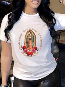 Women's Casual Short-Sleeved T-Shirt, Standard Size, With A Strategically Placed Print. Breathable, Comfortable, And Stylish. A New Summer And Spring T-Shirt, Fashionable And Elegant, With A Casual Style Suitable For All Seasons, Perfect For The Gym. - 白色 - 查看 6