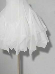 ICON Vestido mini de mujer con parches de malla blanca y ballenas - Blanco - Ver 4