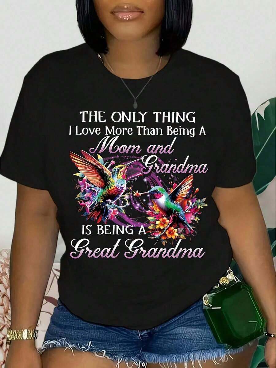 Camiseta casual de manga corta con cuello redondo para mujer - Negro - Ver 1