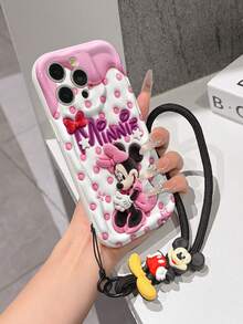 This Disney Mickey Mouse Lanyard Phone Case Is Fully Covered In TPU Material. It's Shockproof, Lightweight, And Compatible With IPhone17/16/11/13/15/15 Plus/15 Pro/15 Pro Max/12/14 Pro Max/11 Pro Max/12 Pro/12 Pro Max/13. This Phone Case Makes A Popular Birthday Gift Or Business Gift; It's Durable, Stain- And Fingerprint Resistant, And Suitable For Both Men And Women. The Set Also Includes A Mickey Mouse Phone Case And A Mickey Mouse Plush Bracelet. It's A Perfect Gift For Friends And Family. This Stylish Phone Case Is Fun, Lightweight, And Durable. IPhone17 Pro Max Phone Case, Minnie Mouse Phone Case. - White - View 3
