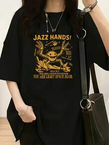 Rocky Themed Print T-Shirt From 'The Redemption Plan' - Women's Casual Short Sleeve Crew Neck T-Shirt, Soft Blend, Loose Fit, Spring And Summer Essential - 黑色 - 查看 7