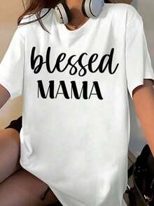 Blessed Mama Women's T-Shirt, Casual, Short Sleeve, Graphic Print, Mother's Day Gift, Fashion Top, Summer Clothing - 白色 - 查看 1