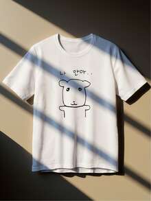 Round Neck Top. Stylish Summer T-Shirt For Women With Round Neck And Short Sleeves, Cartoon Puppy Print, Versatile, Comfortable And Loose Fit. - 白色 - 查看 12