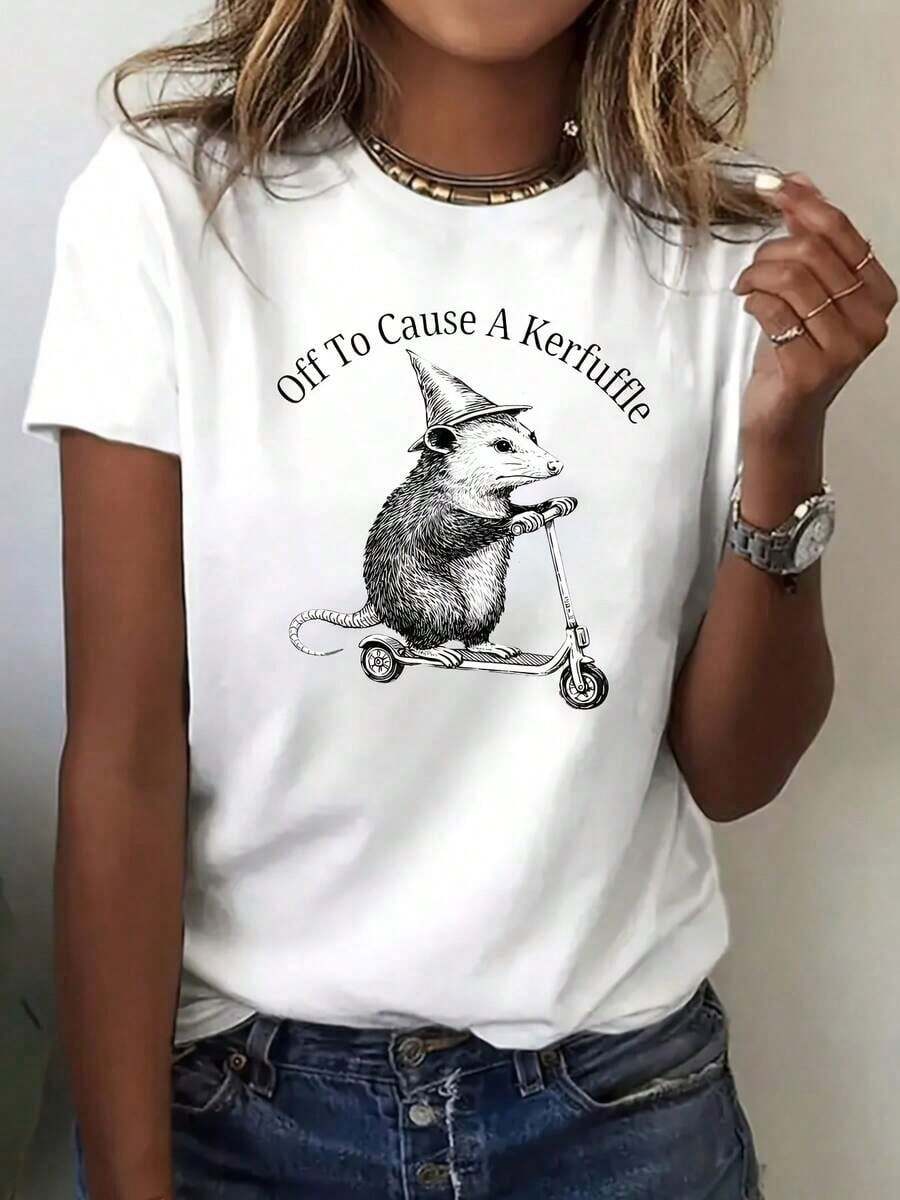 Women's Casual T-Shirt With "Knitting" Graphic Design Featuring A Cute Cat And A Basket Of Yarn - Perfect For Animal Lovers, Everyday Wear And Gifts, Everyday T-Shirt | Fun Print | Comfortable Fit, Cute T-Shirts - 白色 - 查看 1