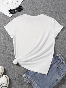 Women's Cotton T-Shirts With Round Neck, Casual New Yellow Heart Print + Fashionable Loose Casual Short Sleeve T-Shirt, Simple Top For Summer/Spring Vacation, Sexy, Sweet And Cute For Everyday Wear - 白色 - 查看 4