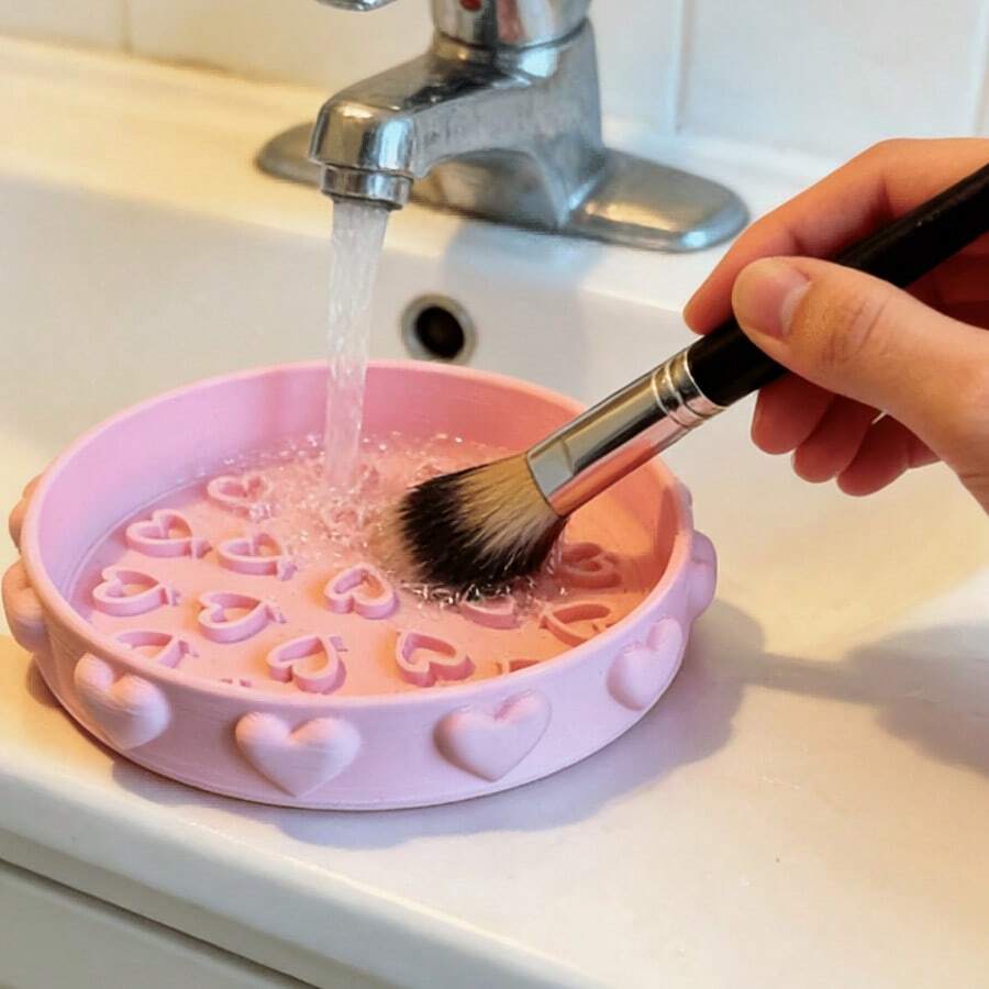 1pc Multi-Functional Makeup Brush Cleaning Pad, Dry & Wet Use, Pink 3D Printed Beauty Tool Cleaner, Easily Dissolves Foundation & Makeup Residue, Suitable For Home And Travel