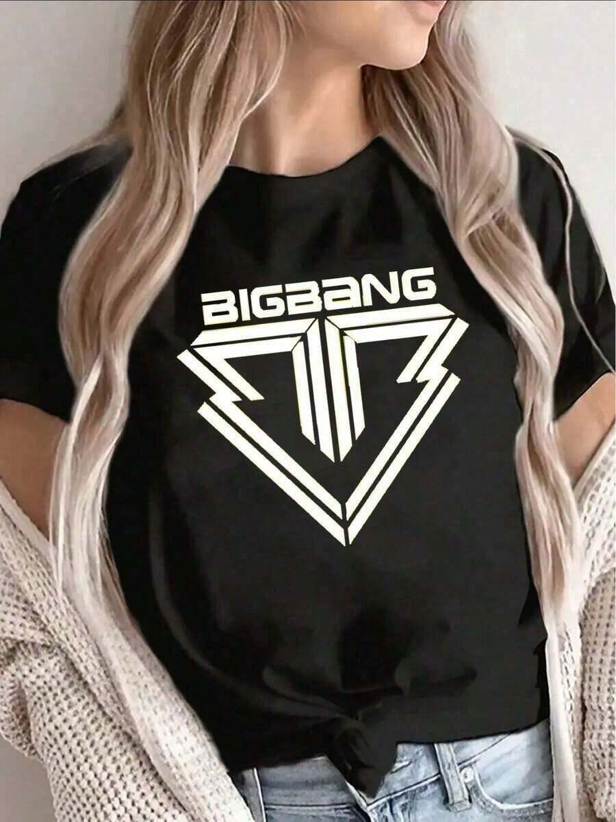 Premium Black Regular-Fit T-Shirt, Lightweight And Durable, Featuring A Large White Big Bang Logo, Ideal For Casual Outings At Home, Restaurants, Or Outdoor Activities. Great Gift Idea. - 黑色 - 查看 1