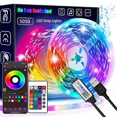 1pc LED Strip Light 1-20M/3.28FT-16.4FT, Smart App Controlled Lights, 5050 RGB Music Sync Color Changing, LED Decoration Lights For Bedroom, Party, Cabinet, TV, USB Bluetooth