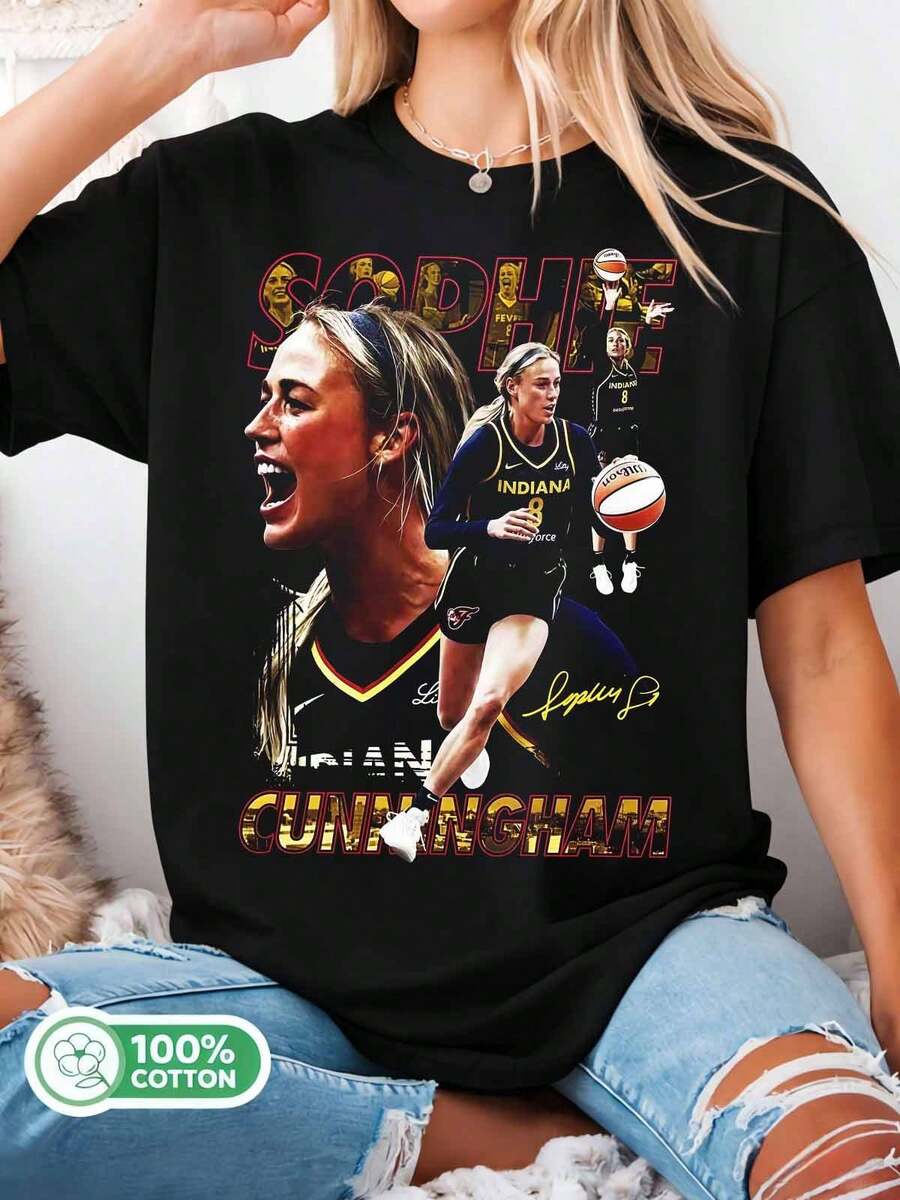 Sophie Cunningham Indiana Fever WNBA Graphic Tee, Black Cotton T-Shirt, Basketball Fan Merch - Black - View 1