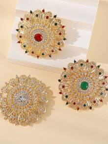 1 Stück Luxus Vintage Stil runder Strass Brosche, Braut Brosche, Damen Corsage, geeignet für Hochzeitskleidung von Frauen im Nahen Osten, Party und Festival Accessoires - Verschiedenfarbig - Übersicht 1