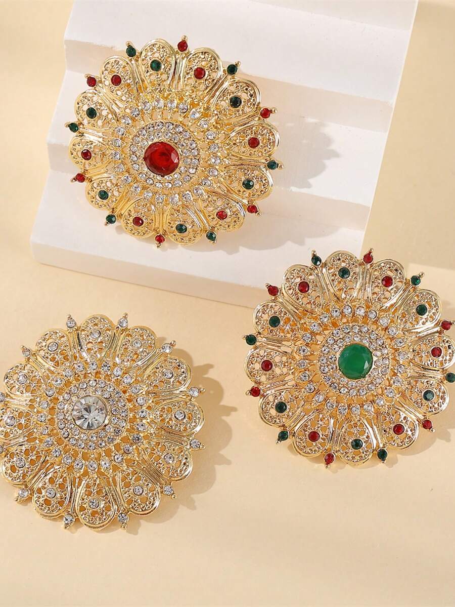 1 Stück Luxus Vintage Stil runder Strass Brosche, Braut Brosche, Damen Corsage, geeignet für Hochzeitskleidung von Frauen im Nahen Osten, Party und Festival Accessoires - Verschiedenfarbig - Übersicht 1