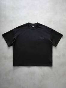 Camiseta de manga corta con cuello redondo para mujer, casual, a la moda, estampada, para verano. - Negro - Ver 6