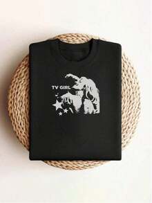 Women's T-Shirt With A Retro TV Girl Print, A  Short-Sleeved Crew Neck Tee With A Unique Star Design, A Comfortable And Casual Garment, And An Ideal Gift Choice. A Wardrobe Essential For LGBTQ+ Individuals. - 黑色 - 查看 3