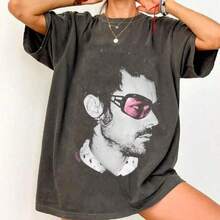 Cotton Graphic T-Shirt, Plus Sizes, Comf Ort Co Lors, Harry Kiss And Disco Big Face T-Shirt, Y2K, Men's Oversized T-Shirt, Summer Tops, Women's Casual Printed T-Shirt, Short Sleeve And Round Neck, Local Urban Fashion Spring/Summer. - 黑色 - 查看 1