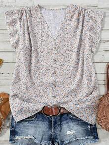 Clasi Blusa de mujer de verano con cuello en V y mangas cortas con estampado floral - Blanco - Ver 1