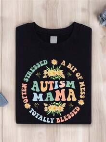 T-Shirt For Moms Of Autistic People, Always A Little Stressed And A Little Messy, Autism Awareness T-Shirt, Gift For Autistic Moms, Autism T-Shirts, Mother's Day EW-310 - 黑色 - 查看 1