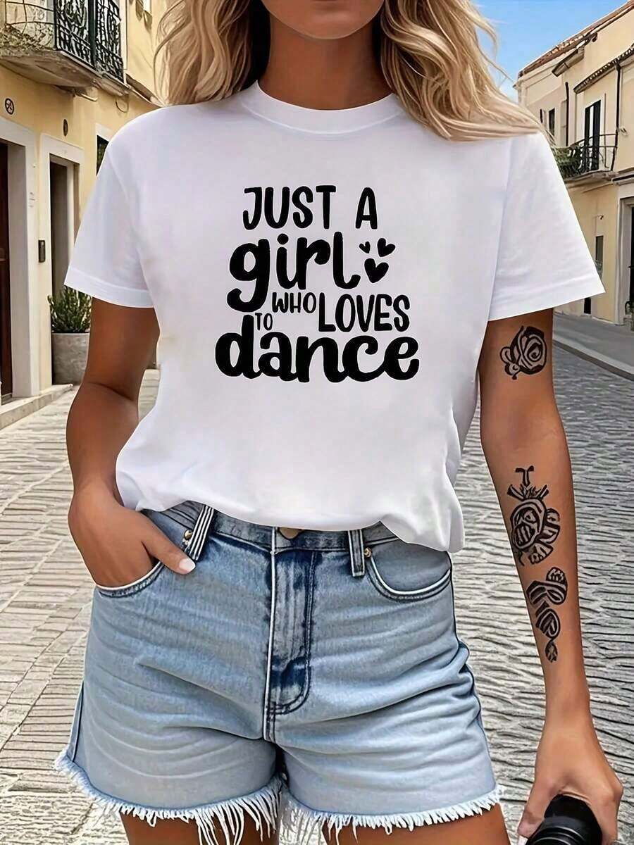 Fashionable Women's Short Sleeve Crew Neck T-Shirt | High Elasticity Fabric, Letter Print, Casual Style For Spring/Summer/Autumn - 白色 - 查看 1