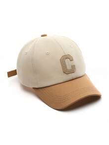 1 chiếc mũ lưỡi trai thời trang màu nâu cà phê kiểu retro có chữ C - Màu Khaki - Xem 2