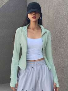 Chaqueta Ajustada Con Cierre De Cremallera Para Mujer - verde menta - Ver 5