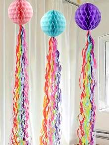 Rainbow Swirl Tassel Decor - Suitable For Classroom, Ceiling And Party Decoration, Birthday Balloon Honeycomb Lanterns, Halloween Decor, Christmas Decor, Classroom Decoration, Festival Tassels, Colorful Swirls, Durable - Multicolor - View 2