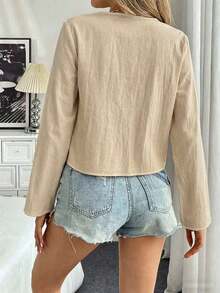 Blusa suelta de hombros caídos con nudo delantero, unicolor, de estilo informal, con mangas acampanadas para mujer - Albaricoque - Ver 2