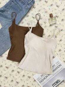 2 piezas Conjunto de camisola sin espalda ajustada para mujer, Camisola sin espalda de verano para mujer, Adecuado para el transporte diario, citas, fiestas, otoño/invierno/verano, Navidad, Año Nuevo, Acción de Gracias, fiestas, bodas, playa, ceremonias de graduación, de moda, elegante, casual, salidas, citas, reservas, transporte, brillante, Día de San Valentín, elegante, vacaciones, casual, Y2K, salidas, ceremonias de graduación y otras ocasiones. - Multicolor - Ver 2