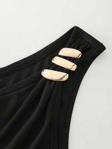 Vestido mini ajustado negro y sexy para mujer con cuello asimétrico, cintura ceñida, que estiliza la figura, espalda descubierta, versátil y elegante - Negro - Ver 6