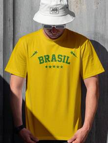 Brazil World Cup T-Shirt, 100% Cotton, Unisex, Men's, Women's, Plus Size, World Cup - Màu vàng - Xem 1