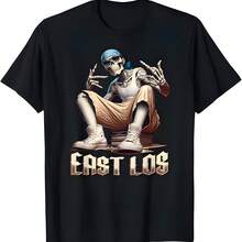 EAST LOS East Los Angeles Camiseta Chicanos Homie Cráneo Cholos Camiseta - Negro - Ver 1