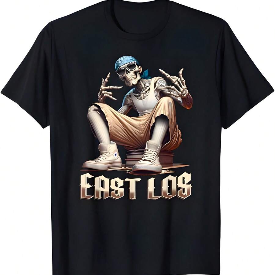 EAST LOS East Los Angeles Camiseta Chicanos Homie Cráneo Cholos Camiseta - Negro - Ver 1
