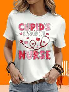 Camiseta de manga corta GraphicLadies para ocio, actividades al aire libre y hogar, 220g, camiseta de enfermera favorita de Cupido para el Día de San Valentín, con diseño de estetoscopio y patrón de corazón, camiseta para mujer, para ocio, actividades al aire libre, vacaciones y fiestas, regalo. - Blanco - Ver 3