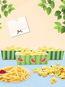 10/20/40pcs Green & Red Watermelon Pattern Paper Food Trays - 5.3" X 3.5" X 1.7" Summer Fruit Theme Snack Boats, For Fries, Nachos, Hot Dogs, Summer Pool Party, BBQ, Baby Shower, Holiday, Event, Birthday Supplies For Men & Women - Multicolor - View 5