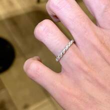 Women's Delicate Small Cubic Zirconia Inlaid White Gold Plated Twisted Rope Braided Ring - White Gold - View 2