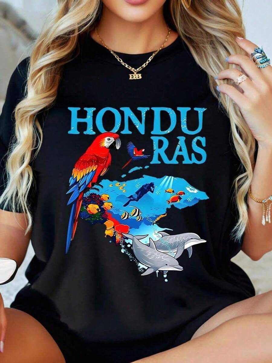 1 Women's Casual Short Sleeve Crew Neck T-Shirt - Comfortable For All Seasons, Slightly Stretchy, Regular Adult Fit, Suitable For Easter, Back To School And The Mad March, 180g 100% Cotton. - 黑色 - 查看 1